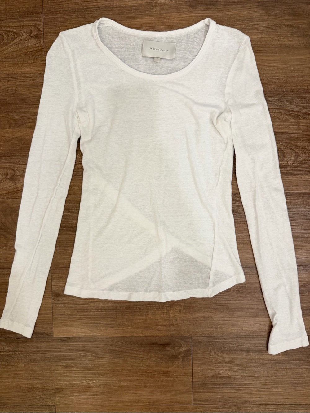 NWOT Brochu Walker White Long Sleeve Scoop Neck Top Size S Minimalist Sheer